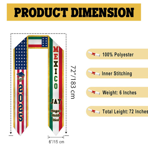 Personalized Congrats 2025 Graduation Stole, Mixed Two Flag Graduation Stole, Graduation Sash Gift, Class of 2025  Grad Sash