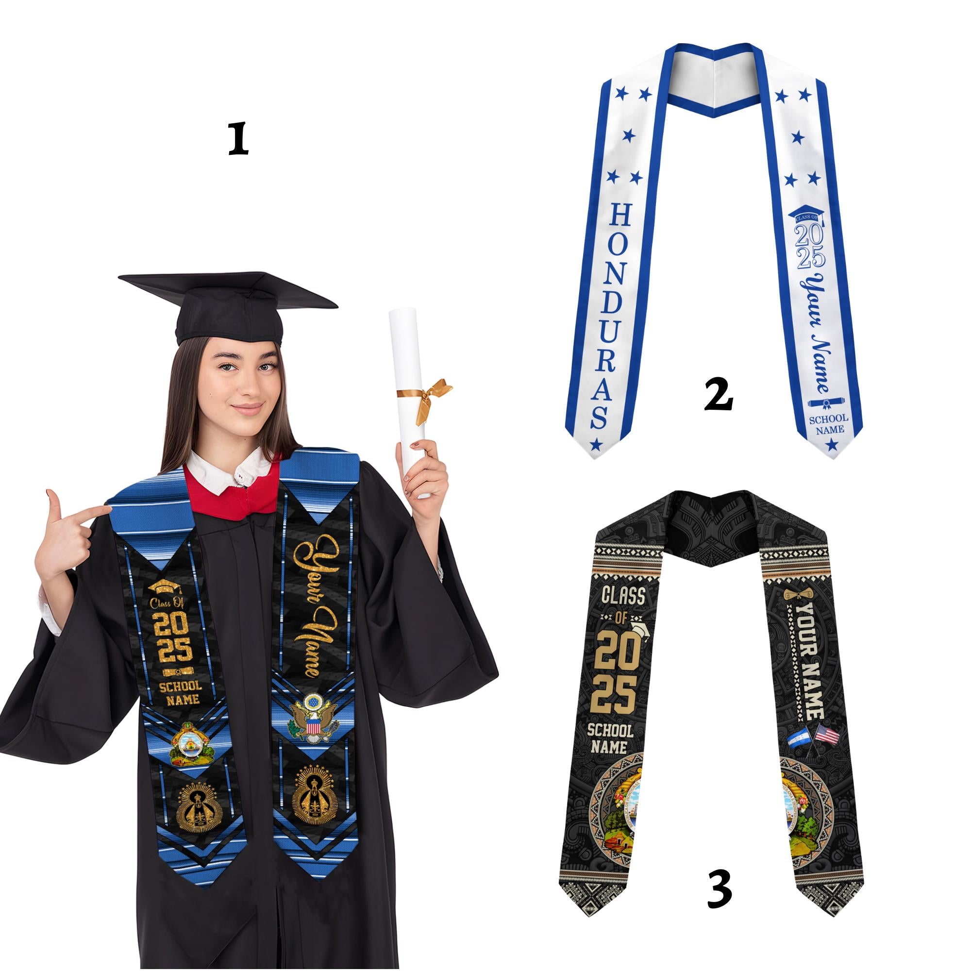 Personalized Honduras Graduation Sash,Honduras American Flag Graduation Sash,Graduation Class Of 2025 Honduran Stole,Honduran Stole 2025