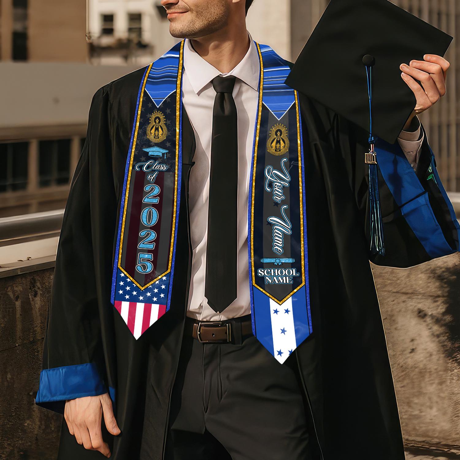 Personalized Honduras Graduation Sash,Honduras American Flag Graduation Sash,Graduation Class Of 2025 Honduran Stole,Honduran Stole 2025