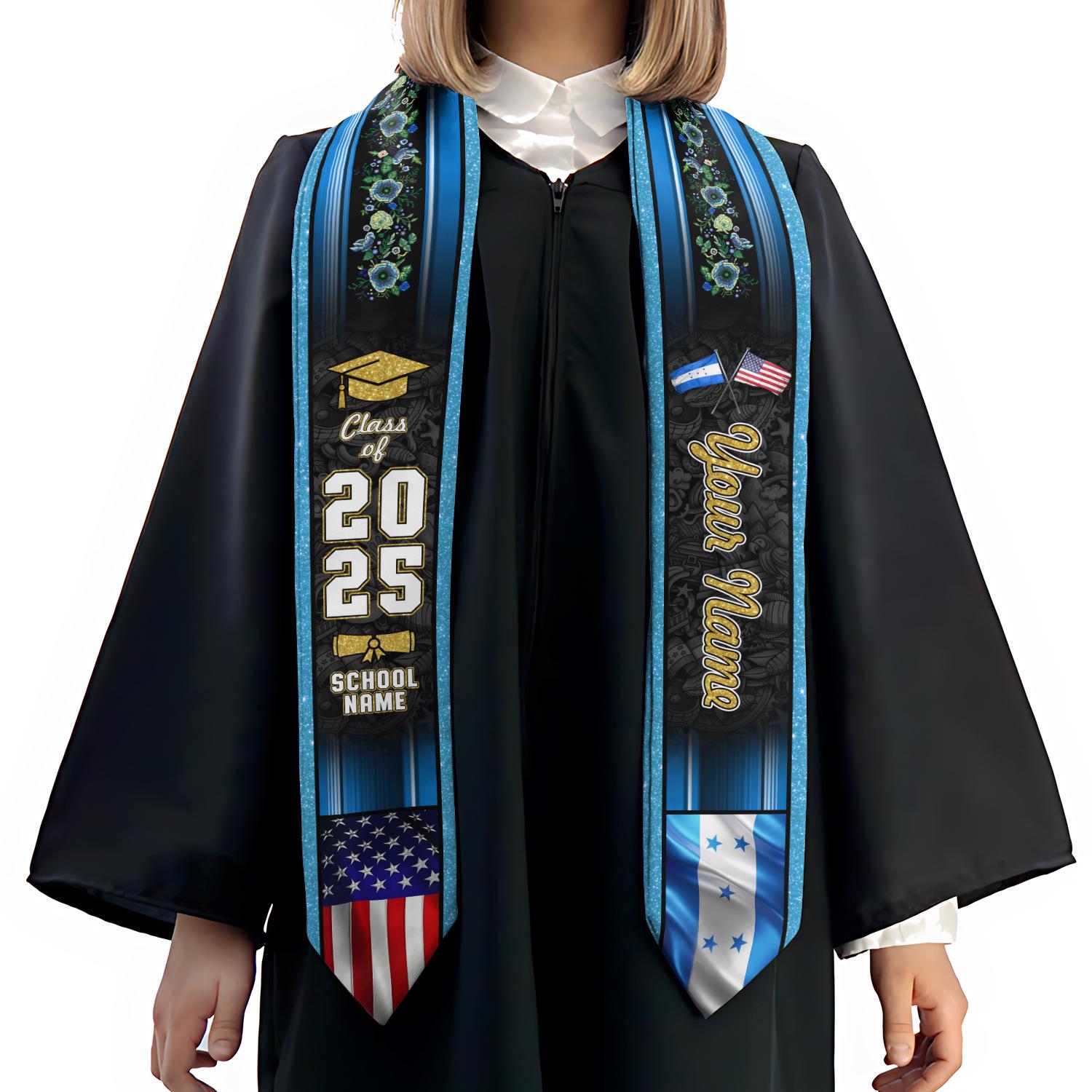 Personalized Honduras Graduation Sash,Honduras American Flag Graduation Sash,Graduation Class Of 2025 Honduran Stole,Honduran Stole 2025