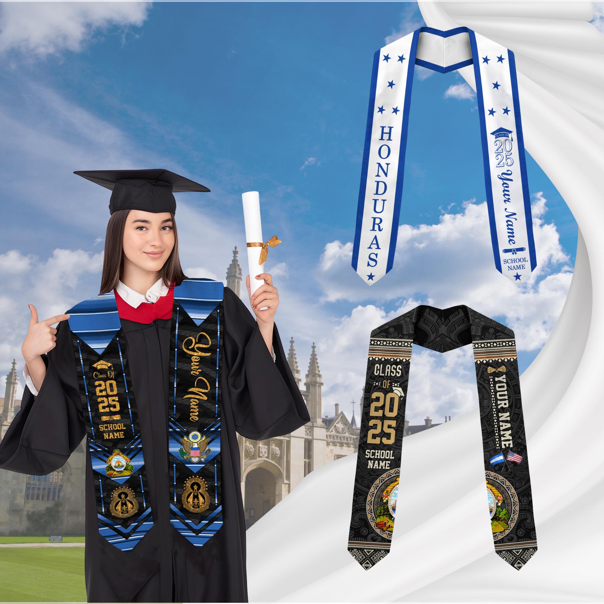 Personalized Honduras Graduation Sash,Honduras American Flag Graduation Sash,Graduation Class Of 2025 Honduran Stole,Honduran Stole 2025