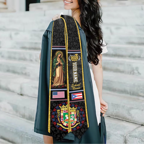 Personalized Puerto Rico Graduation Sash 2025, Puerto Ricans American Flag Graduation Sash 2025, Puerto Rico Graduation Gift Stole 2025
