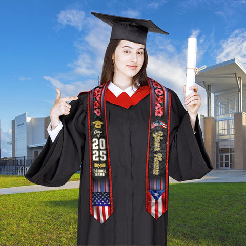 Personalized Puerto Rico Graduation Sash 2025, Puerto Ricans American Flag Graduation Sash 2025, Puerto Rico Graduation Gift Stole 2025