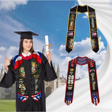 Personalized Puerto Rico Graduation Sash 2025, Puerto Ricans American Flag Graduation Sash 2025, Puerto Rico Graduation Gift Stole 2025