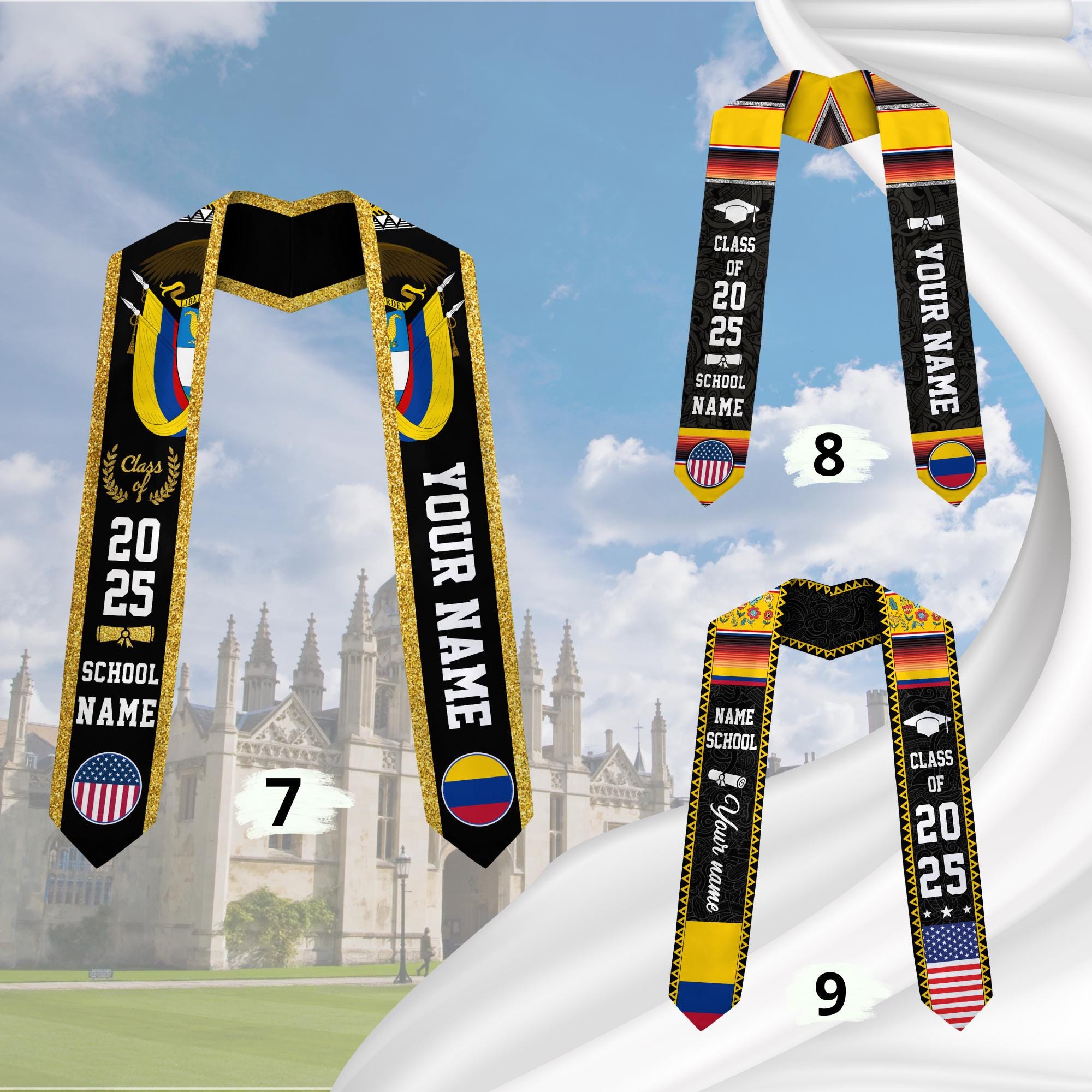 Custom Colombian Graduation Sash 2025, Colombian Graduation Sash, Colombia  American Flag Stole, Colombia Graduation Stole, Graduation Gift