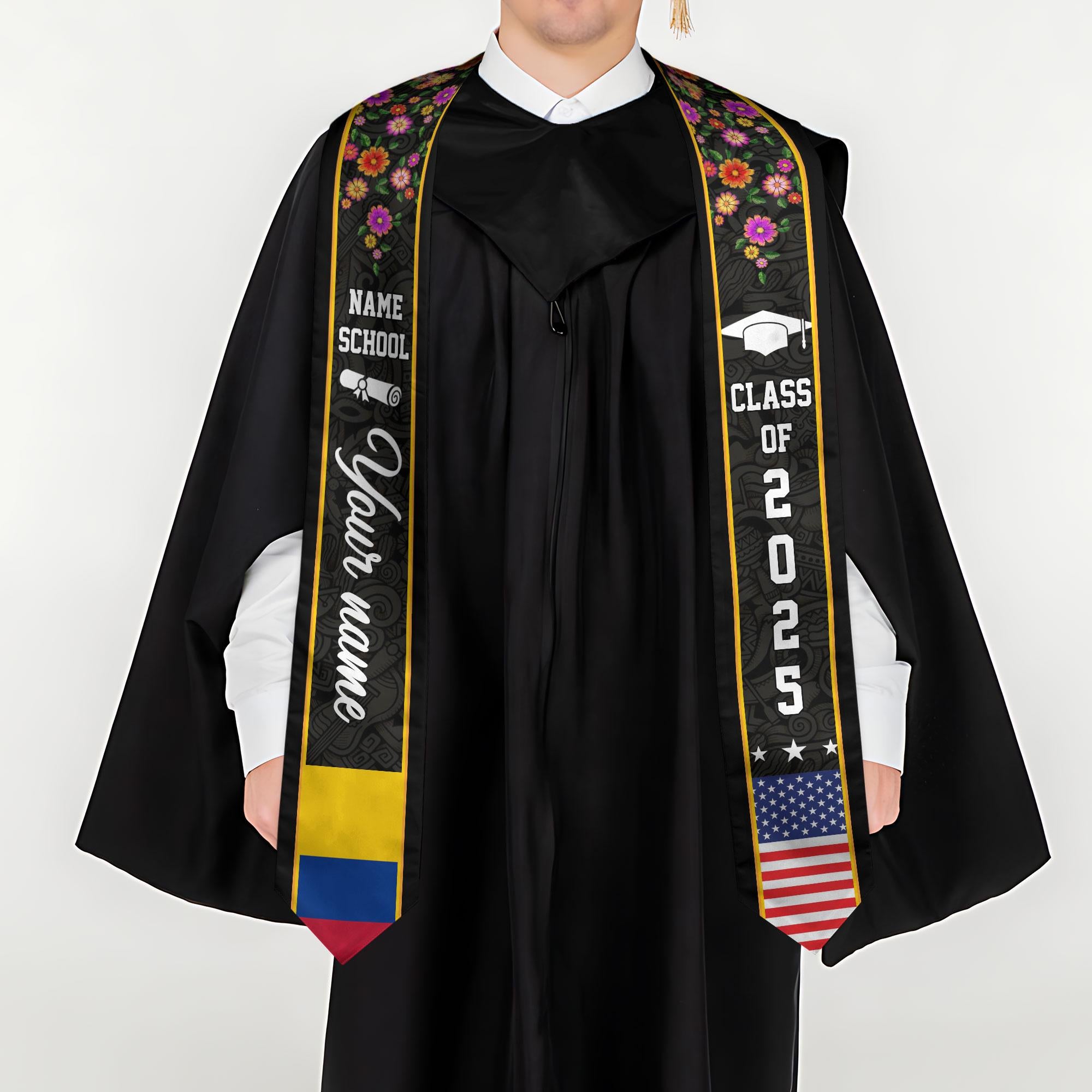 Custom Colombian Graduation Sash 2025, Colombian Graduation Sash, Colombia  American Flag Stole, Colombia Graduation Stole, Graduation Gift