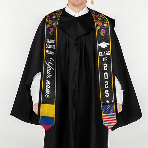 Custom Colombian Graduation Sash 2025, Colombian Graduation Sash, Colombia  American Flag Stole, Colombia Graduation Stole, Graduation Gift