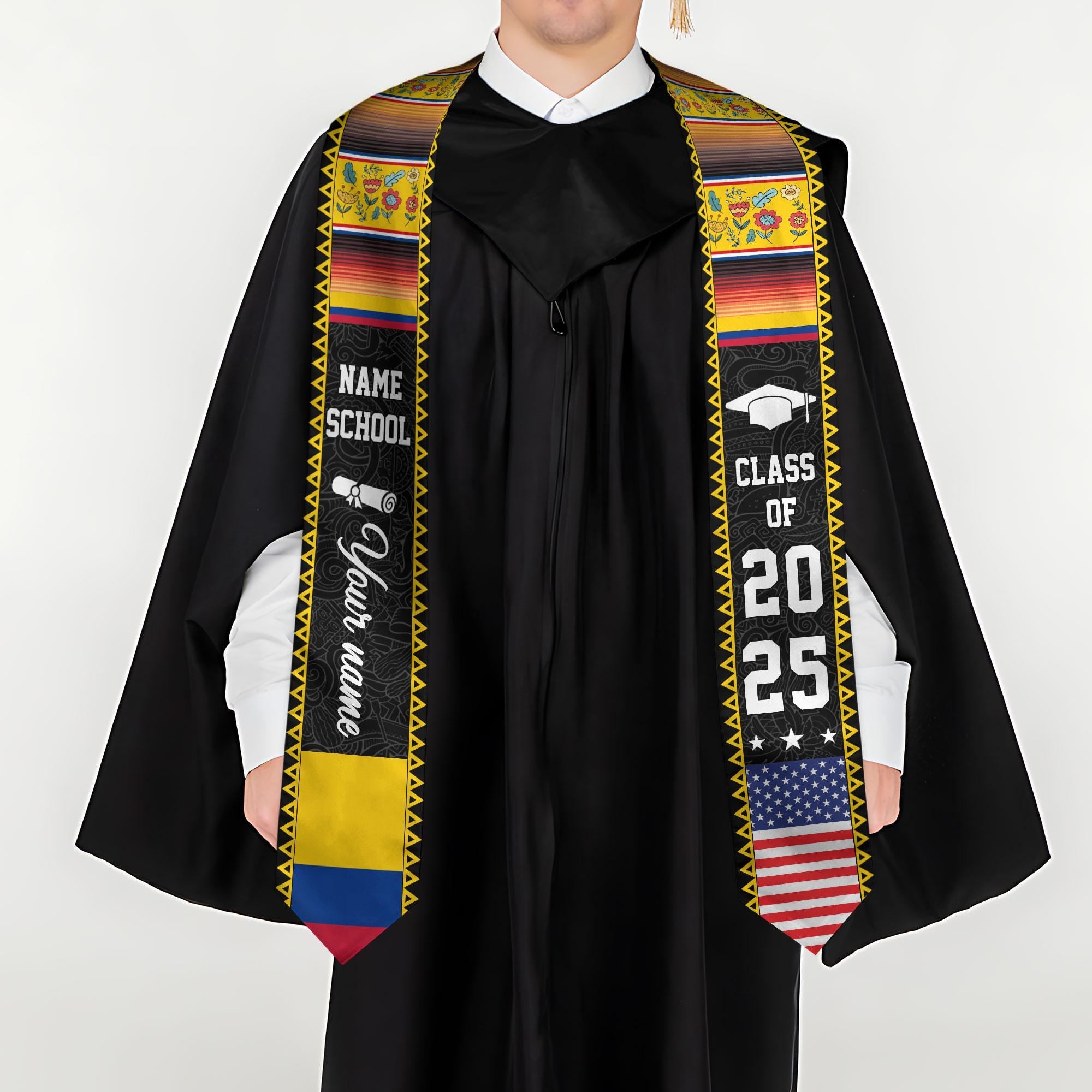 Custom Colombian Graduation Sash 2025, Colombian Graduation Sash, Colombia  American Flag Stole, Colombia Graduation Stole, Graduation Gift