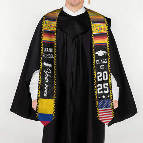 Custom Colombian Graduation Sash 2025, Colombian Graduation Sash, Colombia  American Flag Stole, Colombia Graduation Stole, Graduation Gift