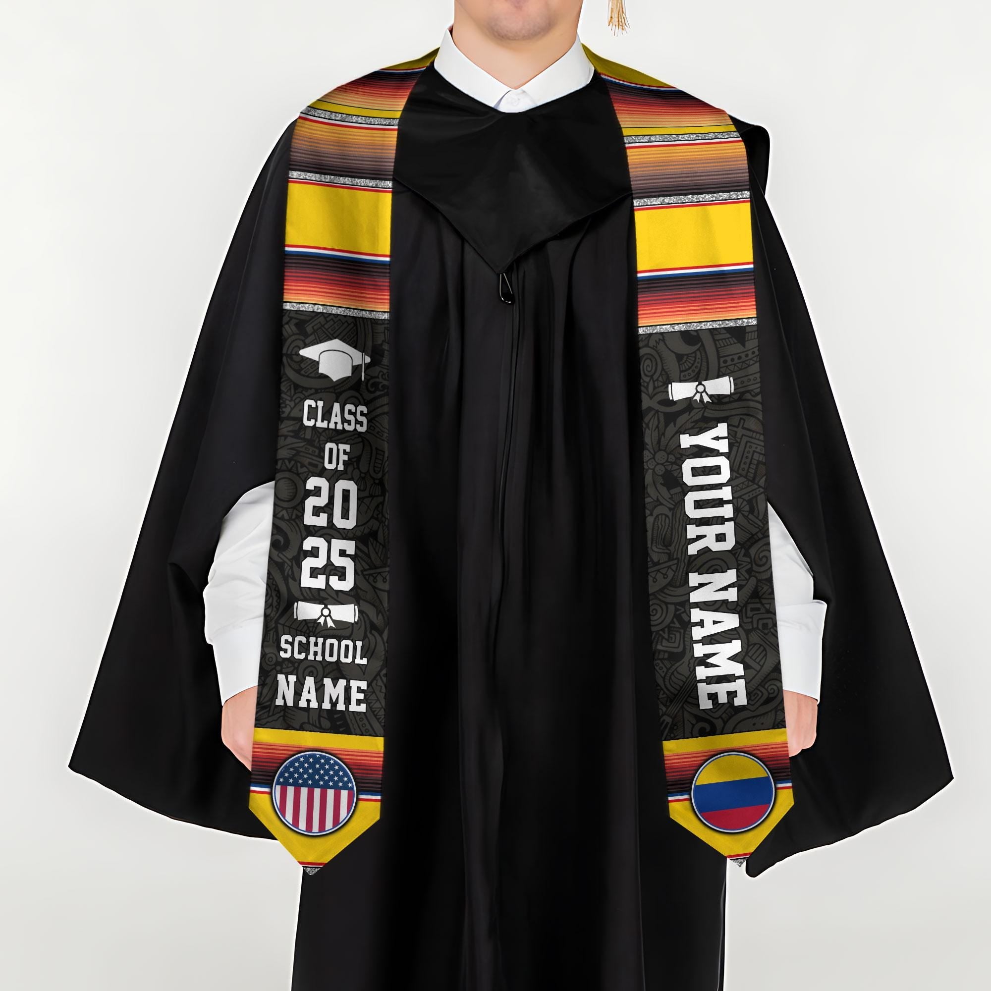 Custom Colombian Graduation Sash 2025, Colombian Graduation Sash, Colombia  American Flag Stole, Colombia Graduation Stole, Graduation Gift
