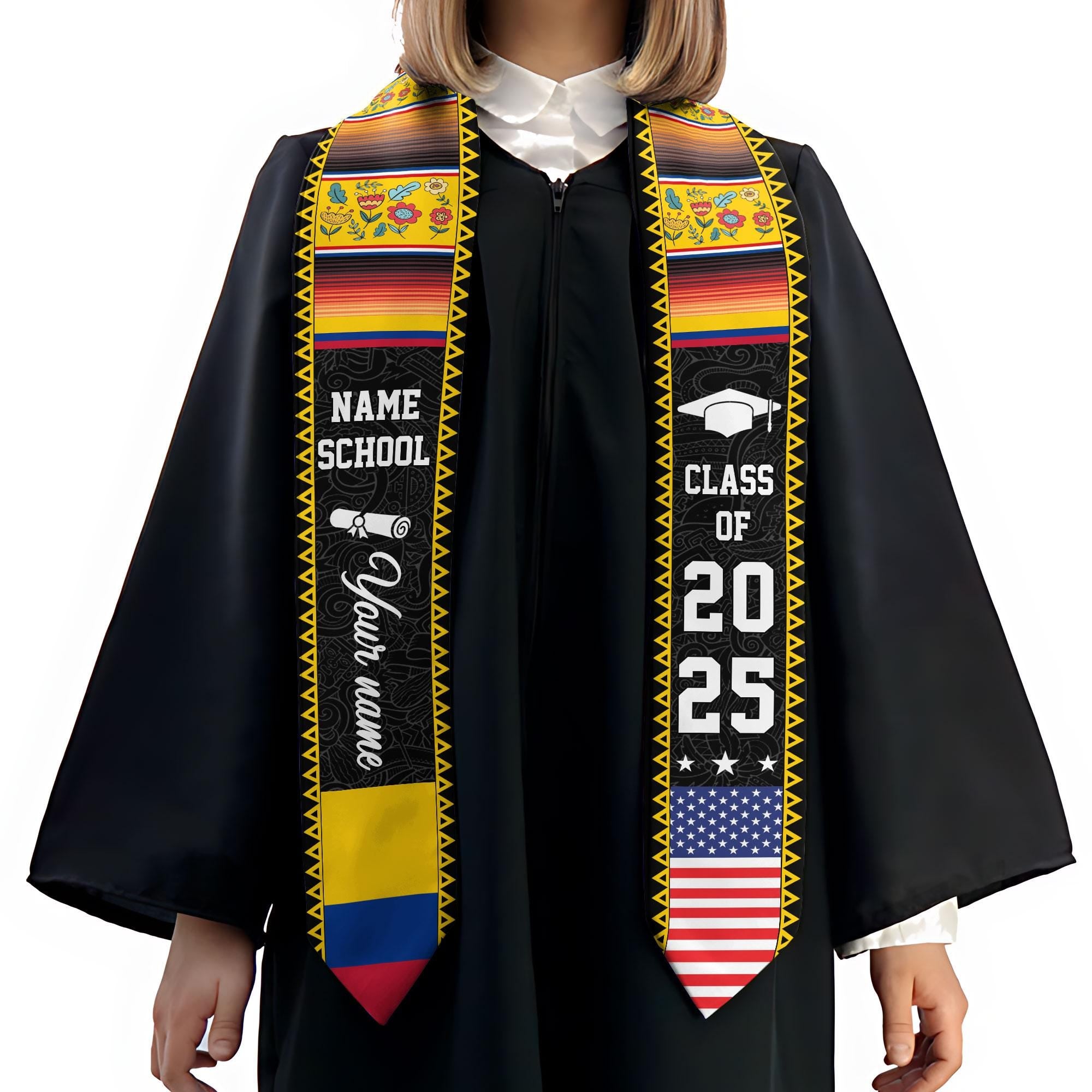 Custom Colombian Graduation Sash 2025, Colombian Graduation Sash, Colombia  American Flag Stole, Colombia Graduation Stole, Graduation Gift