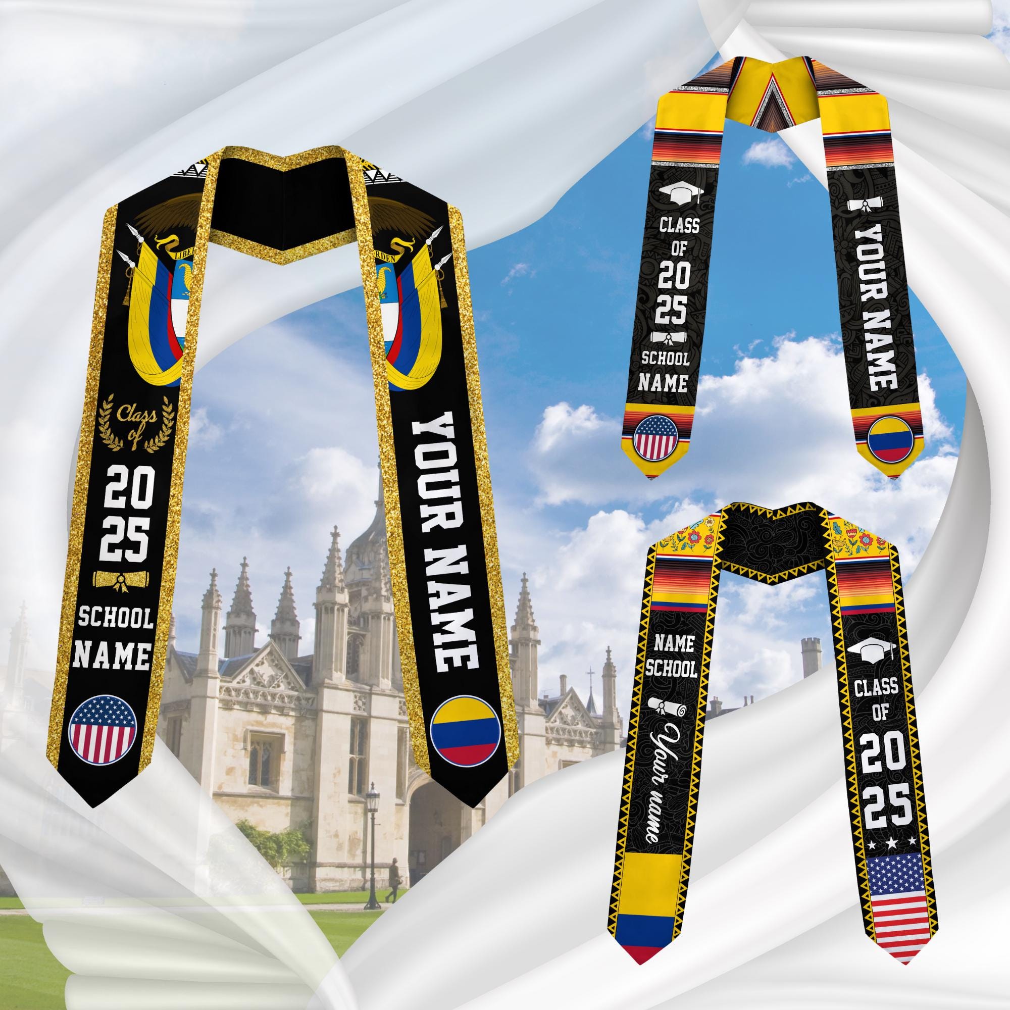 Custom Colombian Graduation Sash 2025, Colombian Graduation Sash, Colombia  American Flag Stole, Colombia Graduation Stole, Graduation Gift
