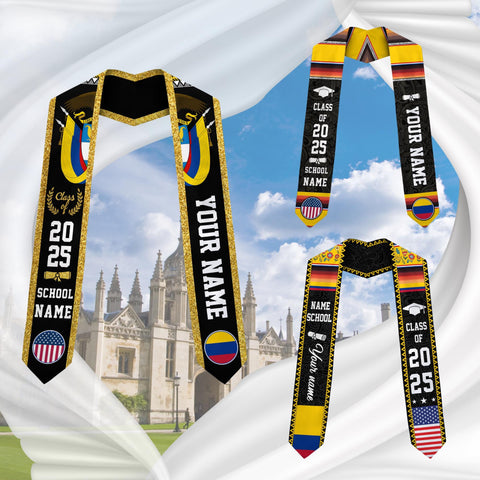 Custom Colombian Graduation Sash 2025, Colombian Graduation Sash, Colombia  American Flag Stole, Colombia Graduation Stole, Graduation Gift