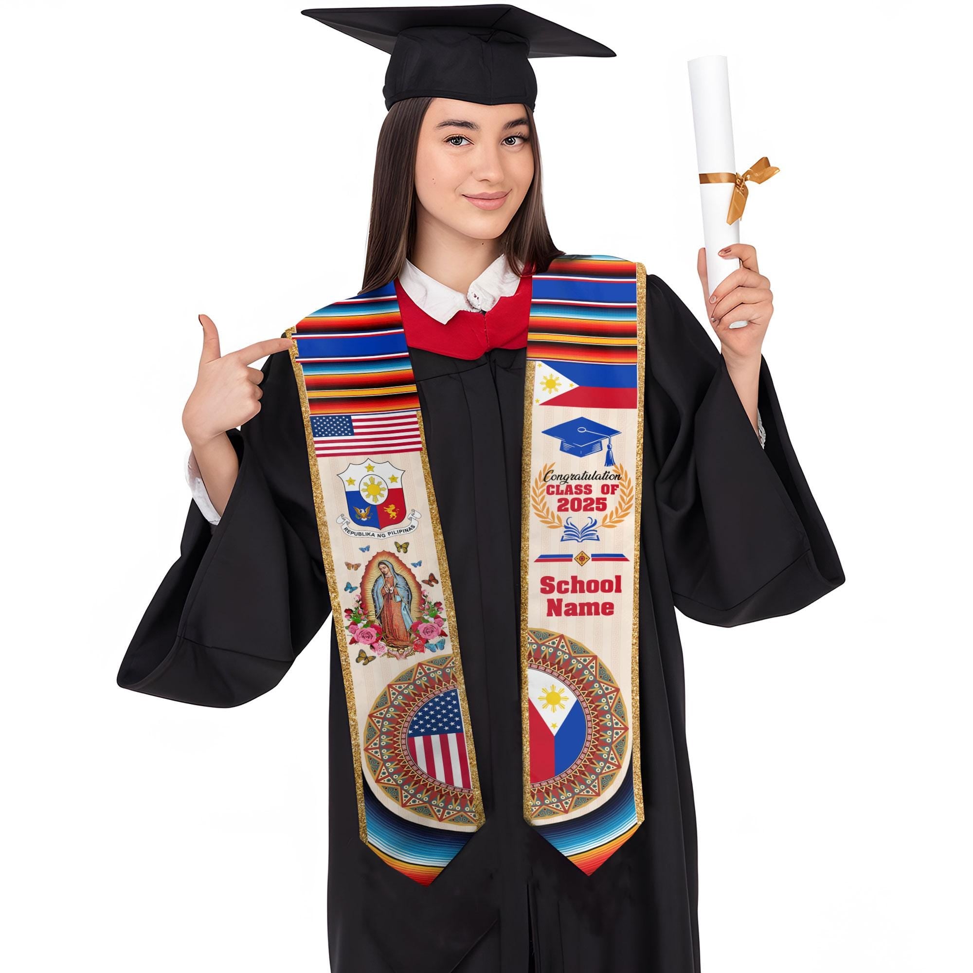 Custom Filipino Graduation Sash 2025,Filipino Graduation Sash,Philippines  American Flag Stole,Philippines Graduation Stole,Graduation Gift