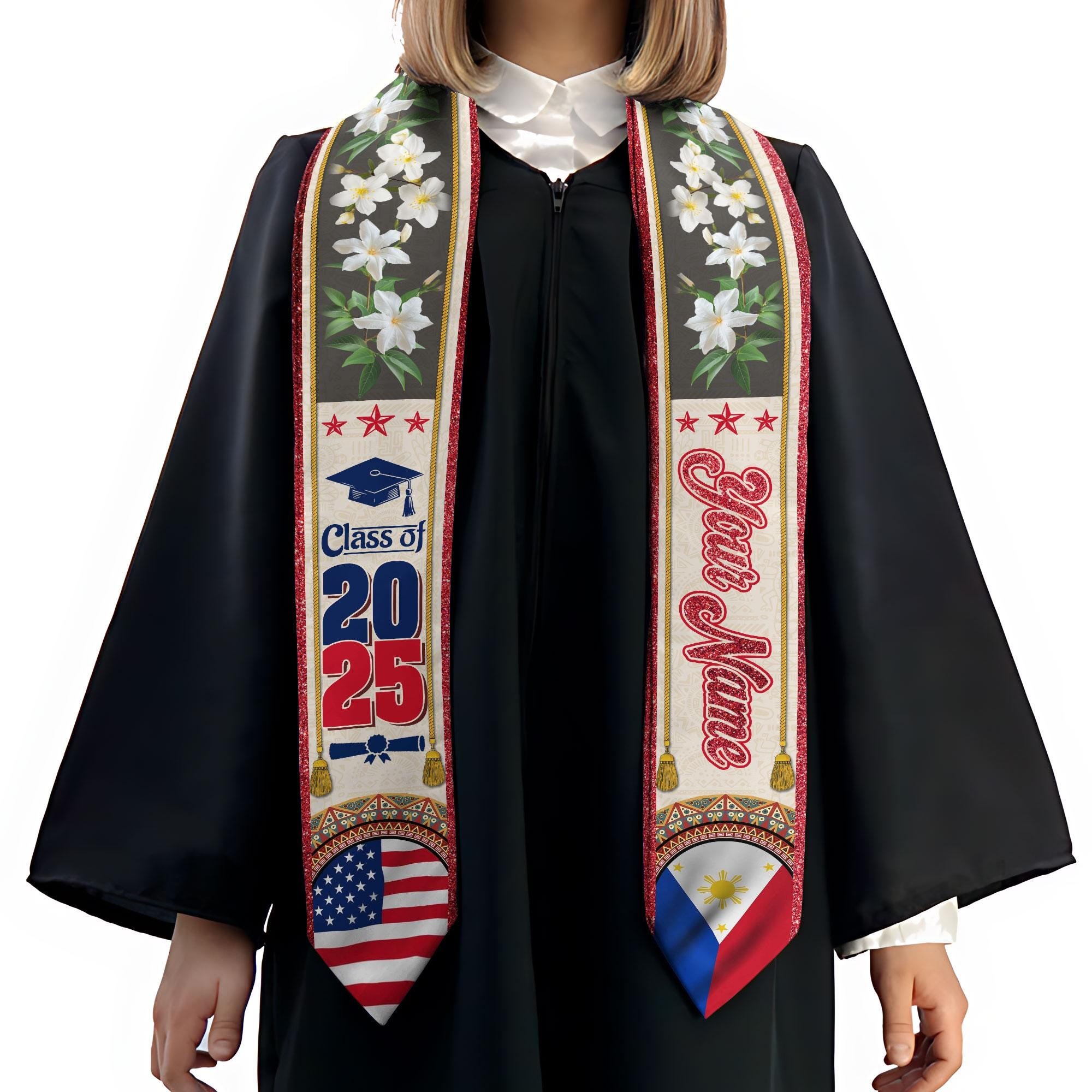 Custom Filipino Graduation Sash 2025,Filipino Graduation Sash,Philippines  American Flag Stole,Philippines Graduation Stole,Graduation Gift