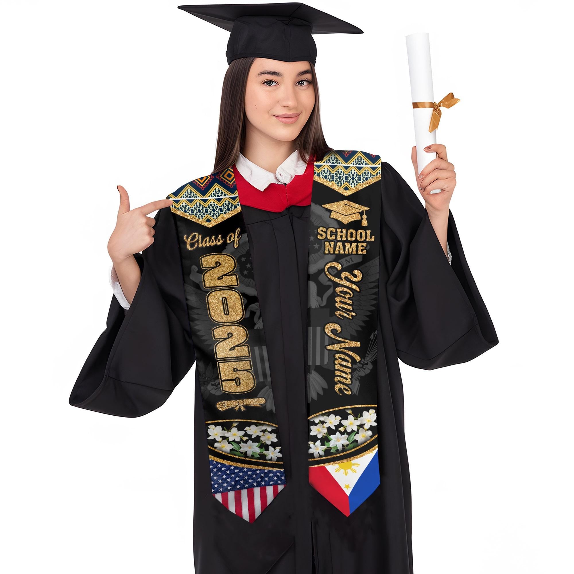 Custom Filipino Graduation Sash 2025,Filipino Graduation Sash,Philippines  American Flag Stole,Philippines Graduation Stole,Graduation Gift