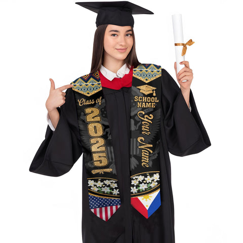Custom Filipino Graduation Sash 2025,Filipino Graduation Sash,Philippines  American Flag Stole,Philippines Graduation Stole,Graduation Gift