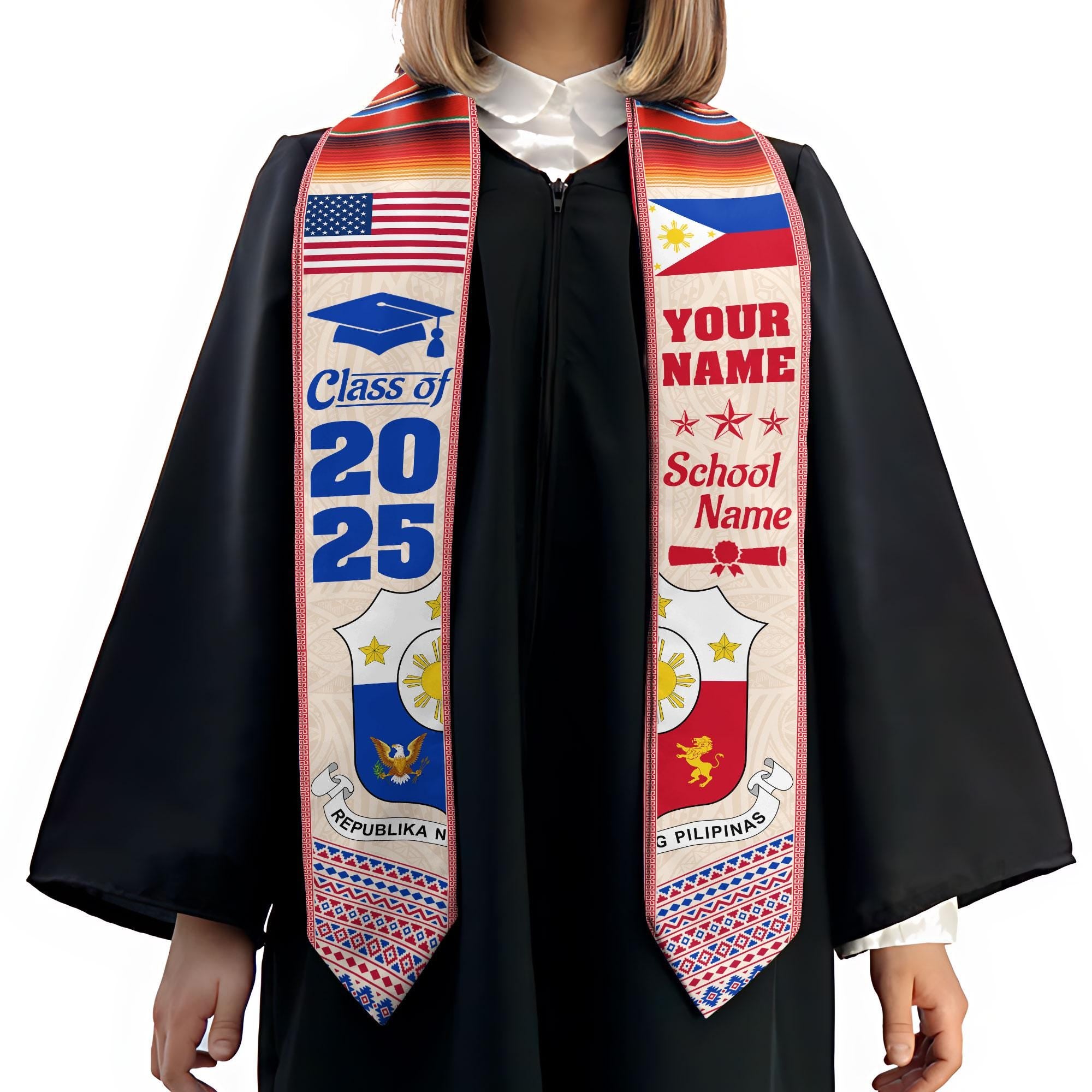Custom Filipino Graduation Sash 2025,Filipino Graduation Sash,Philippines  American Flag Stole,Philippines Graduation Stole,Graduation Gift