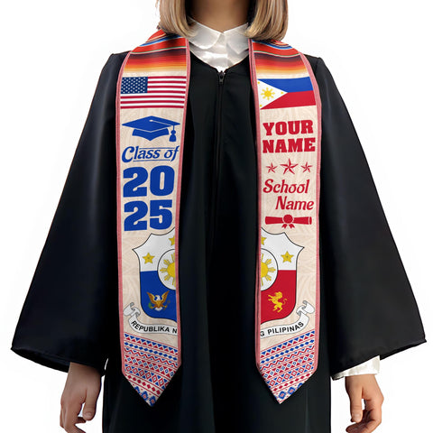 Custom Filipino Graduation Sash 2025,Filipino Graduation Sash,Philippines  American Flag Stole,Philippines Graduation Stole,Graduation Gift