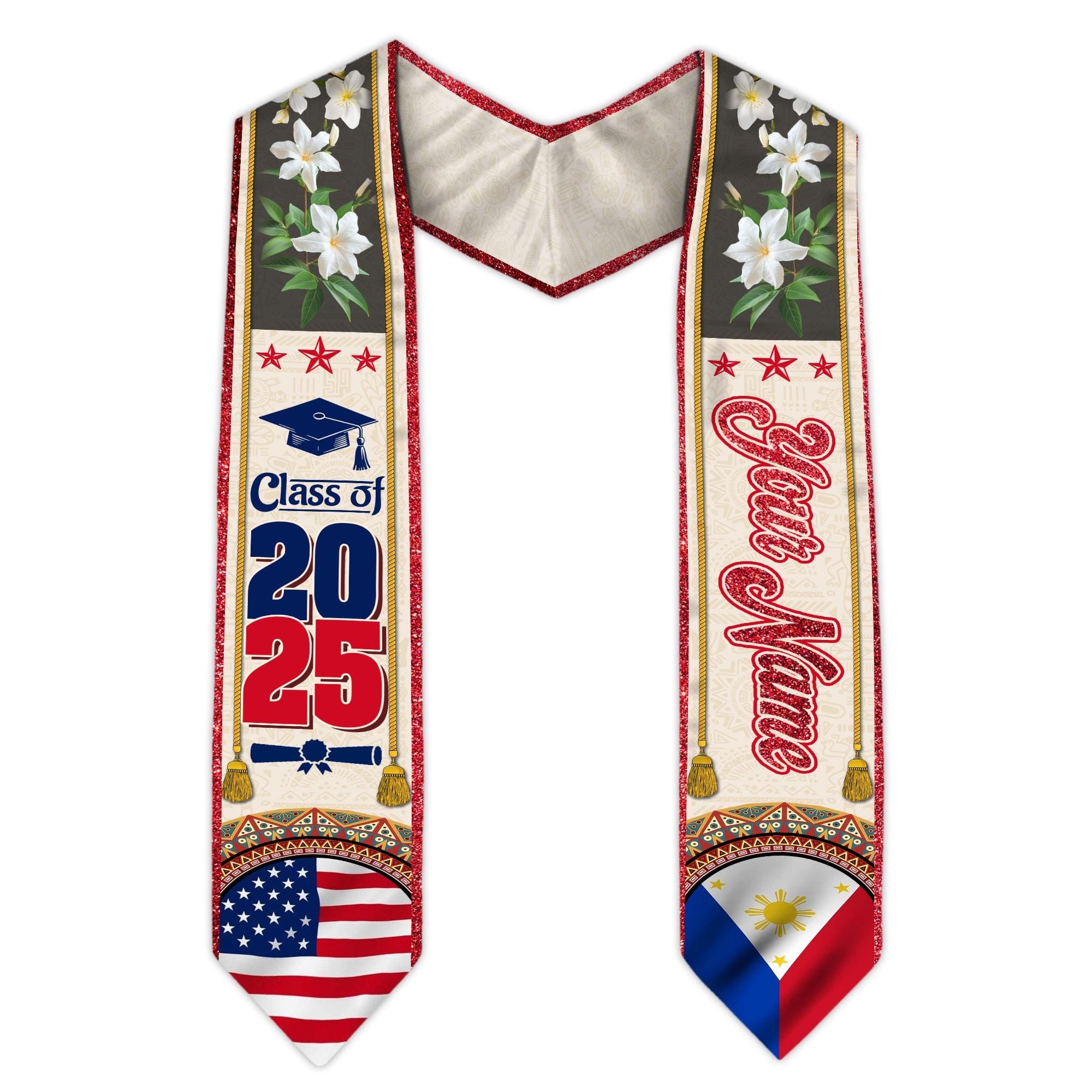 Custom Filipino Graduation Sash 2025,Filipino Graduation Sash,Philippines  American Flag Stole,Philippines Graduation Stole,Graduation Gift