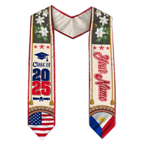 Custom Filipino Graduation Sash 2025,Filipino Graduation Sash,Philippines  American Flag Stole,Philippines Graduation Stole,Graduation Gift