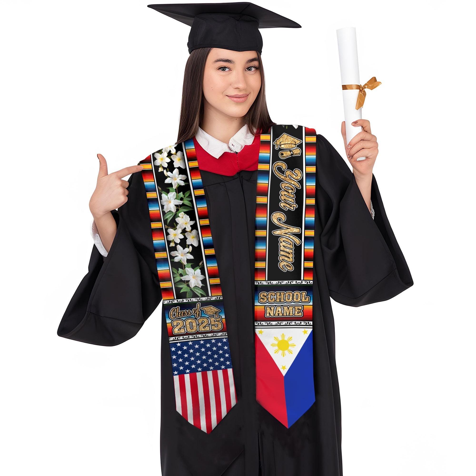 Custom Filipino Graduation Sash 2025,Filipino Graduation Sash,Philippines  American Flag Stole,Philippines Graduation Stole,Graduation Gift