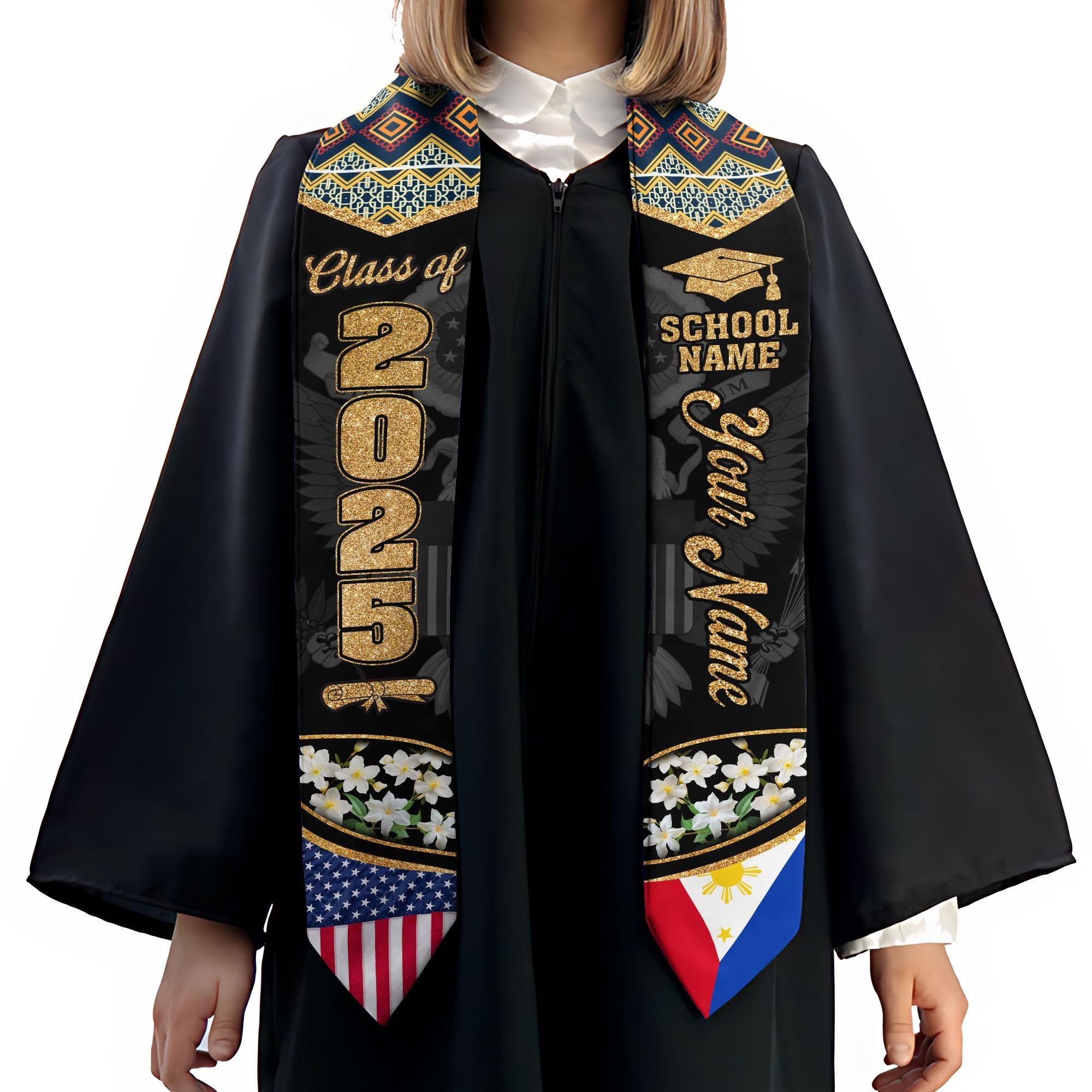 Custom Filipino Graduation Sash 2025,Filipino Graduation Sash,Philippines  American Flag Stole,Philippines Graduation Stole,Graduation Gift