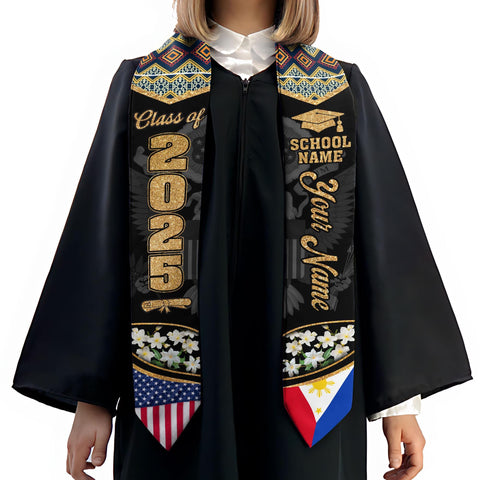 Custom Filipino Graduation Sash 2025,Filipino Graduation Sash,Philippines  American Flag Stole,Philippines Graduation Stole,Graduation Gift