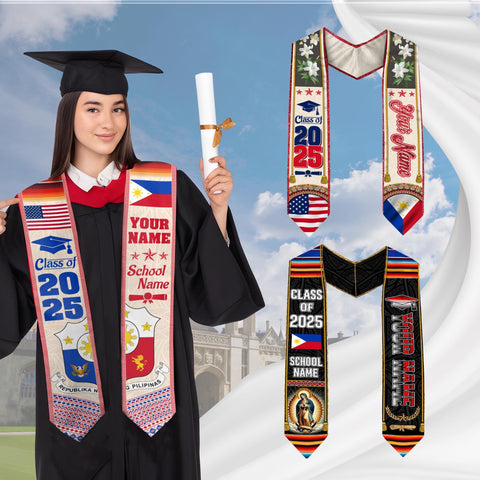 Custom Filipino Graduation Sash 2025,Filipino Graduation Sash,Philippines  American Flag Stole,Philippines Graduation Stole,Graduation Gift