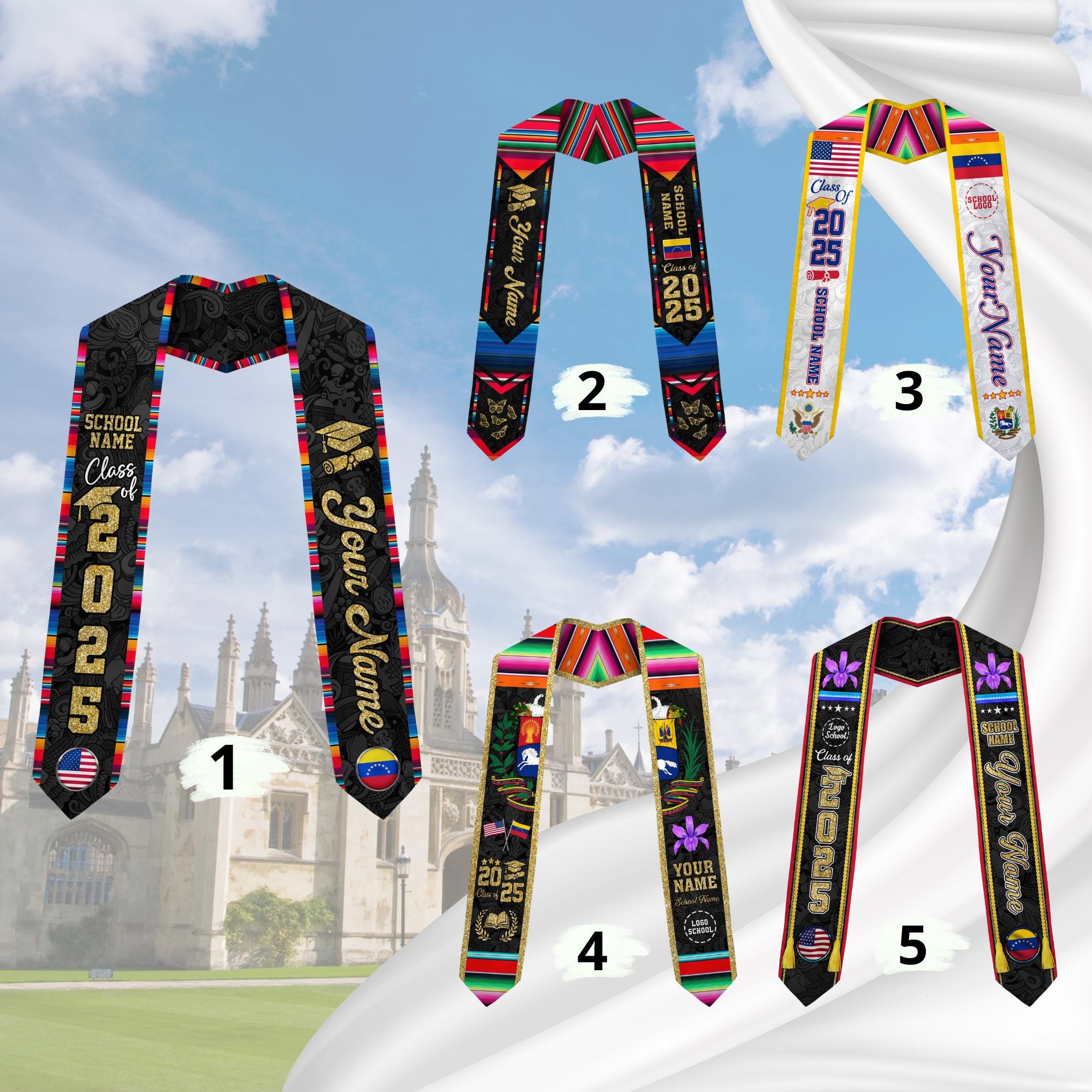 Personalized Venezuela Stole,Custom Venezuela Graduation Sash,Venezuela American Flag Graduation Sash 2025,Venezuela Stole,Venezuela Sash