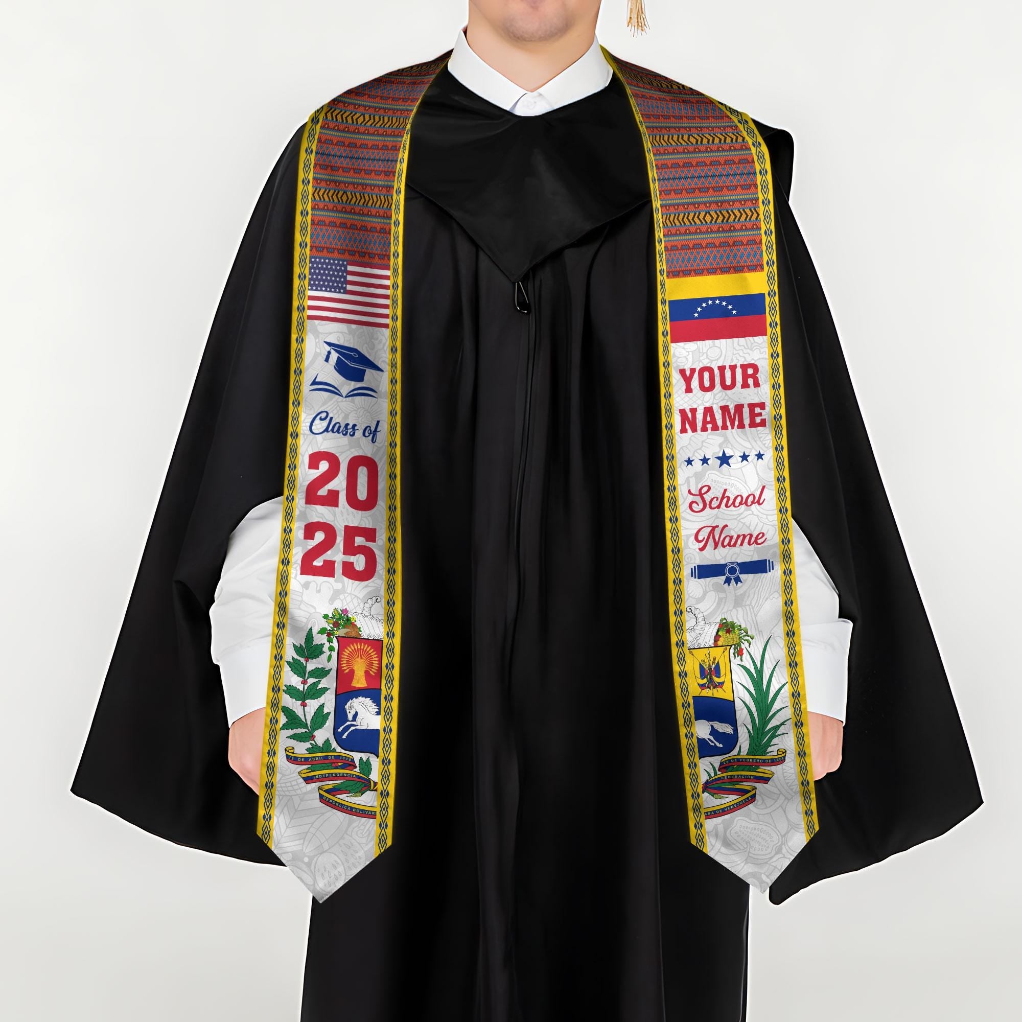 Personalized Venezuela Stole,Custom Venezuela Graduation Sash,Venezuela American Flag Graduation Sash 2025,Venezuela Stole,Venezuela Sash