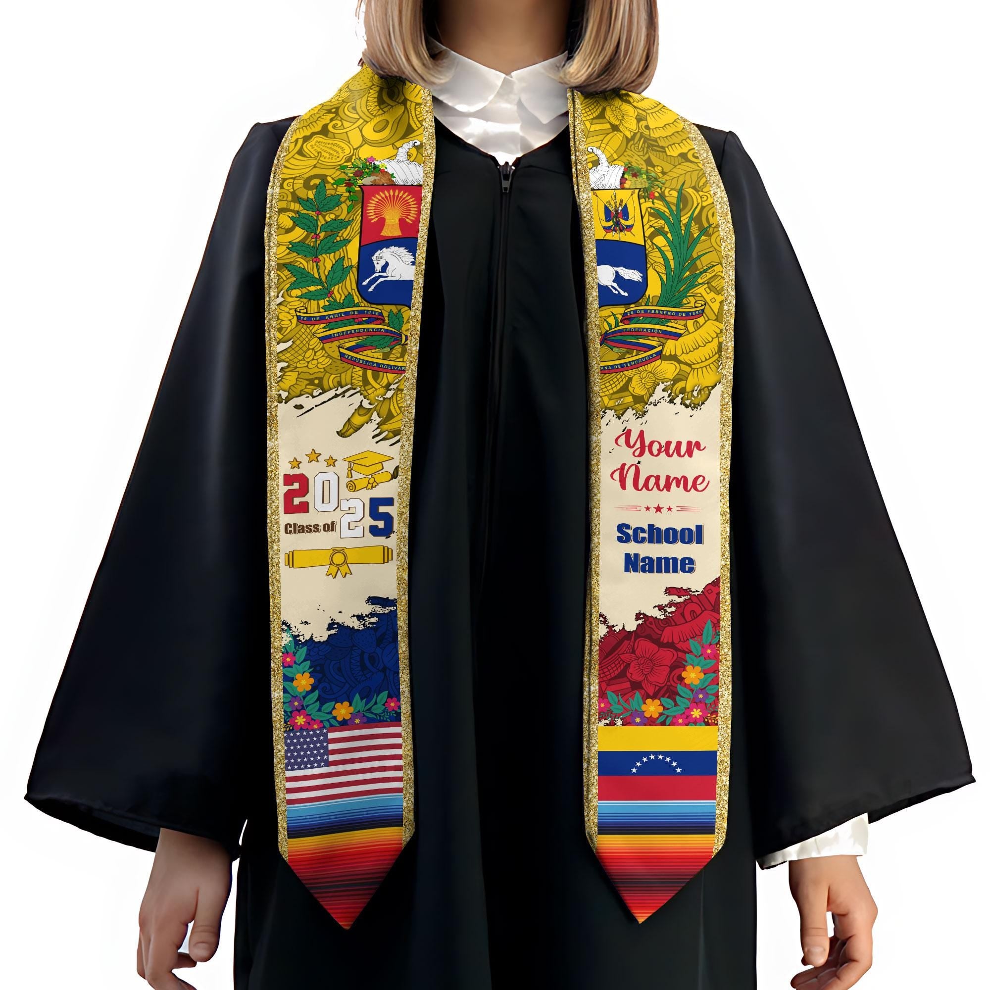 Personalized Venezuela Stole,Custom Venezuela Graduation Sash,Venezuela American Flag Graduation Sash 2025,Venezuela Stole,Venezuela Sash