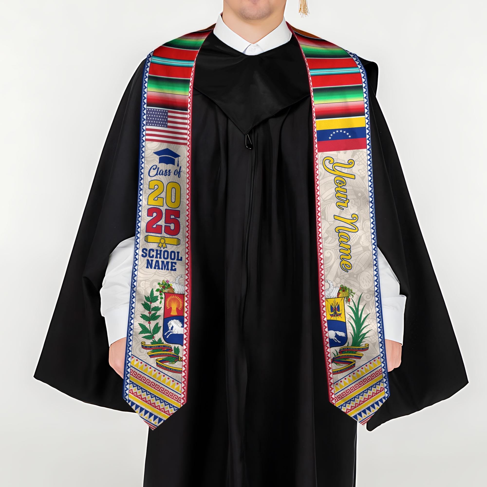 Personalized Venezuela Stole,Custom Venezuela Graduation Sash,Venezuela American Flag Graduation Sash 2025,Venezuela Stole,Venezuela Sash