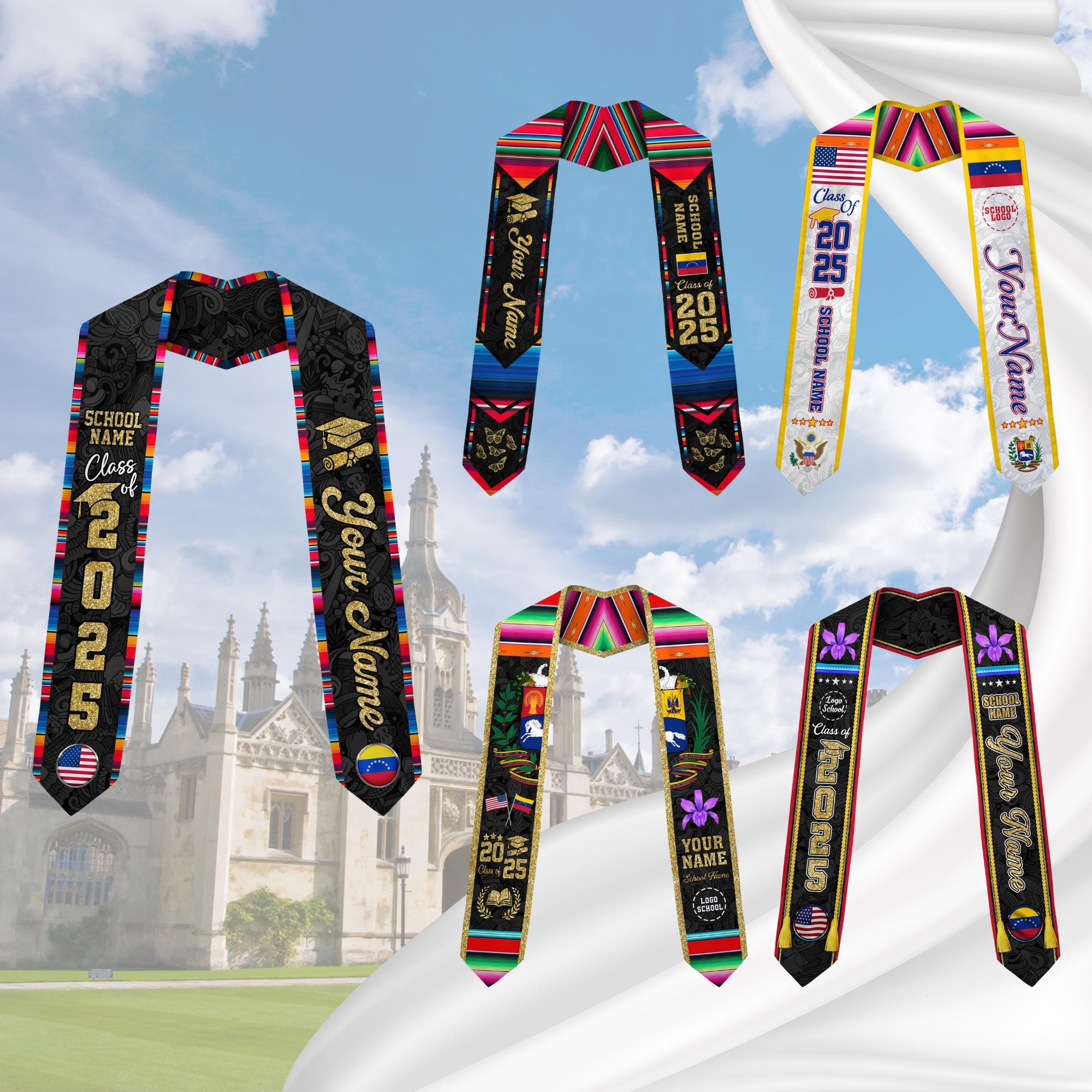 Personalized Venezuela Stole,Custom Venezuela Graduation Sash,Venezuela American Flag Graduation Sash 2025,Venezuela Stole,Venezuela Sash