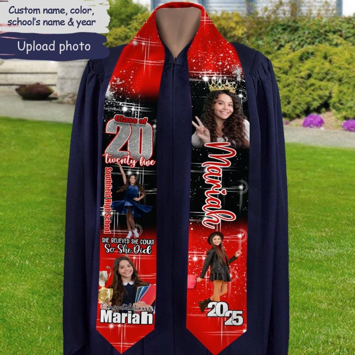 Personalized Congrats 2025 Graduation Stole, Graduation Stole Custom School Name, Your Name, Graduation Sash Gift, Class of 2025 Grad Sash