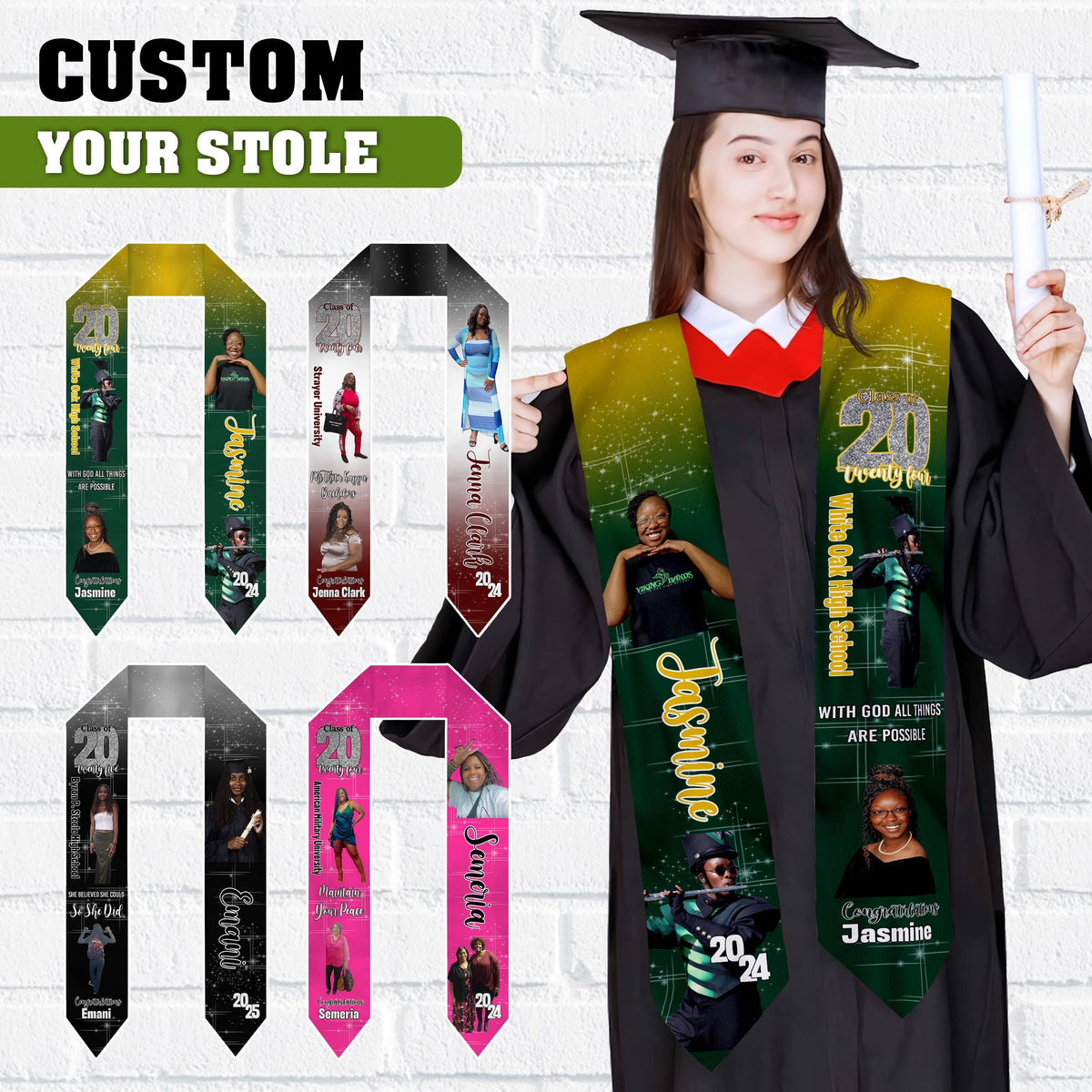 Personalized Congrats 2025 Graduation Stole, Graduation Stole Custom School Name, Your Name, Graduation Sash Gift, Class of 2025 Grad Sash