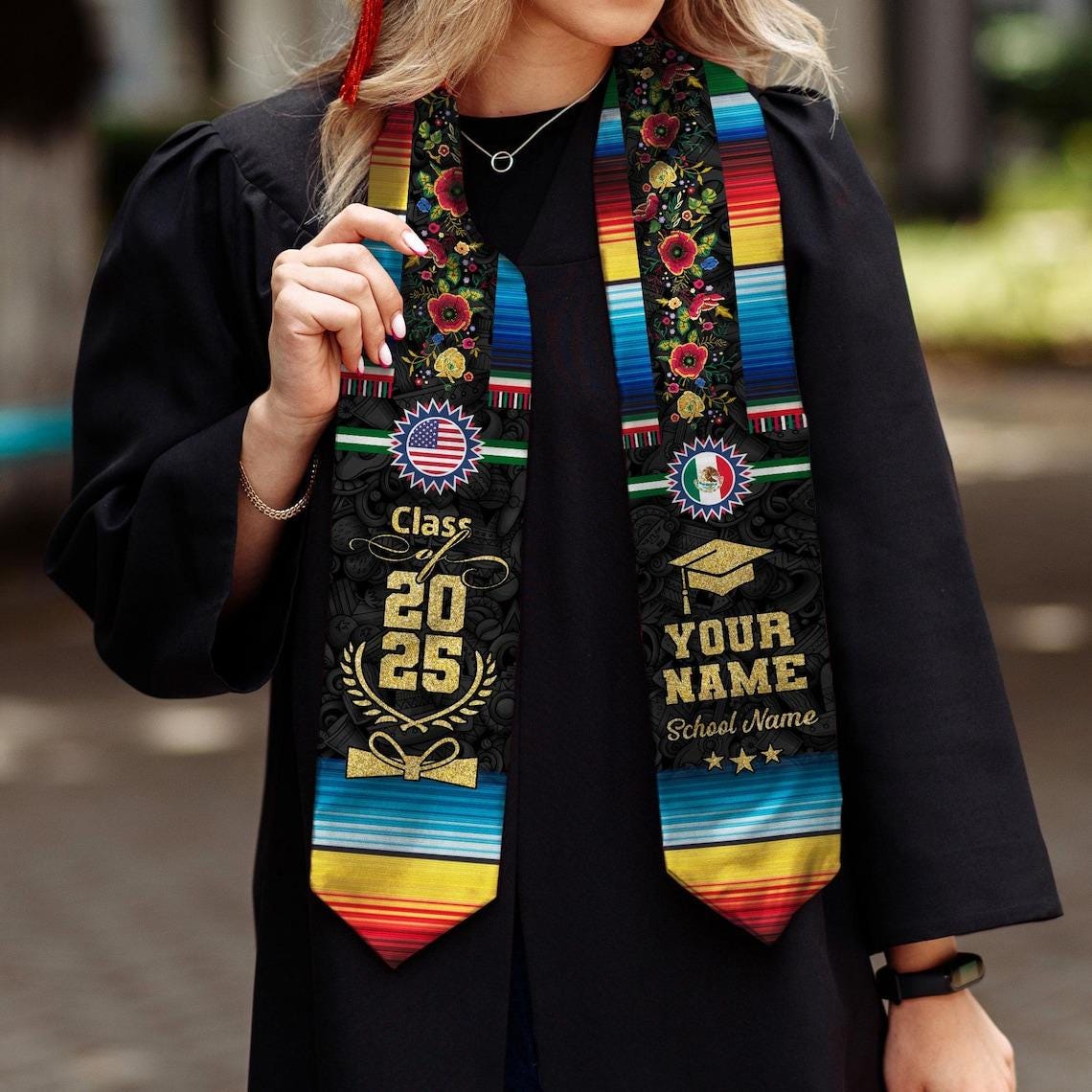 Personalized Mexican Stole,Custom Mexican Graduation Sash,Mexican American Flag Graduation Sash 2025,Mexican Stole,Mexico Graduation Stole