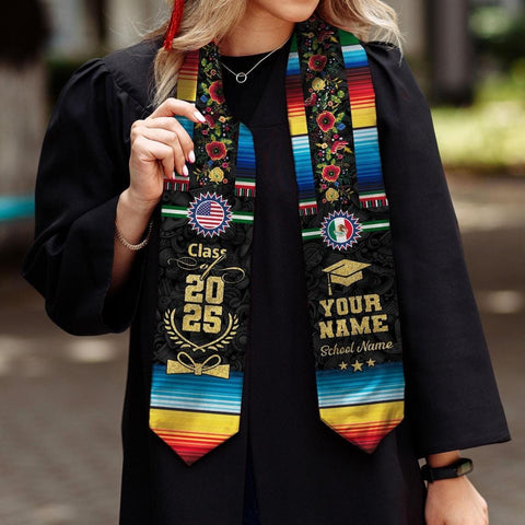 Personalized Mexican Stole,Custom Mexican Graduation Sash,Mexican American Flag Graduation Sash 2025,Mexican Stole,Mexico Graduation Stole