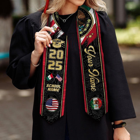 Personalized Mexican Stole,Custom Mexican Graduation Sash,Mexican American Flag Graduation Sash 2025,Mexican Stole,Mexico Graduation Stole