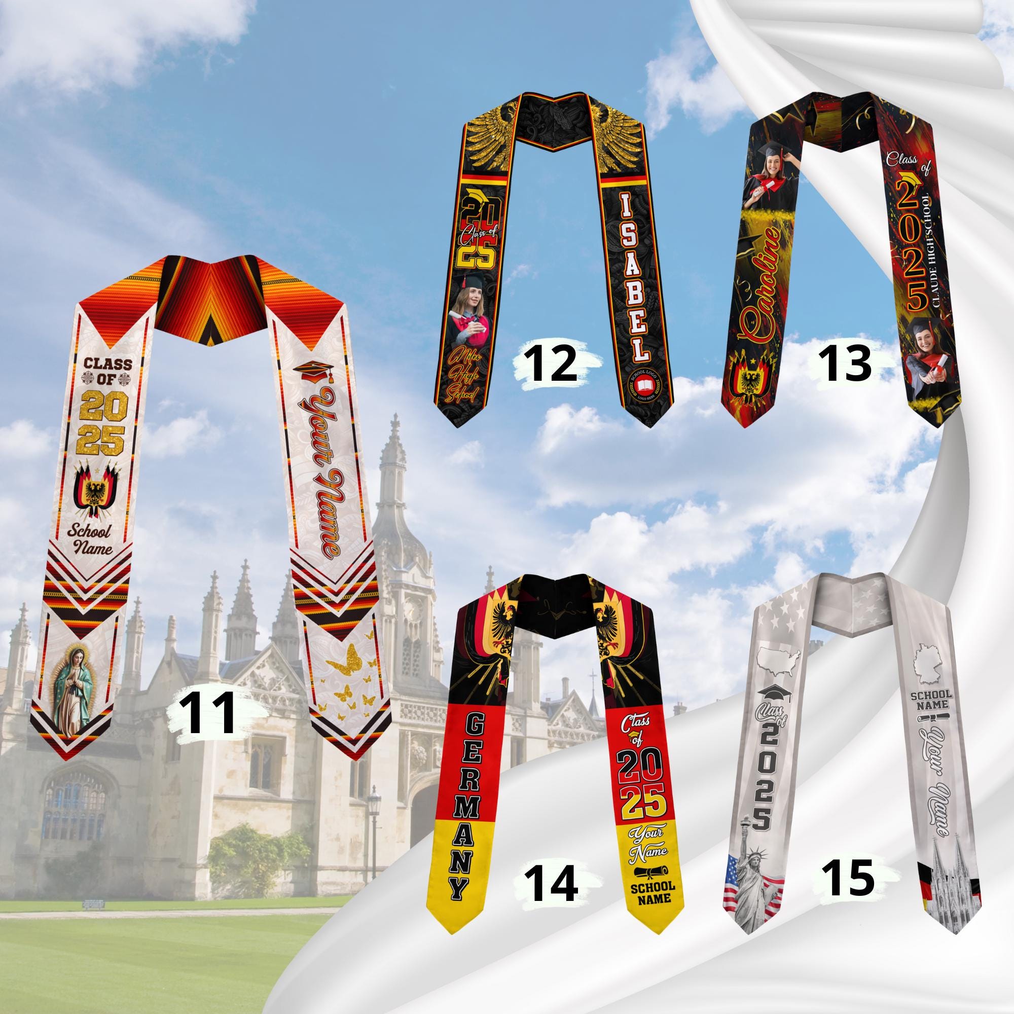 Personalized Germany Stole,Custom Germany Graduation Sash,Germany American Flag Graduation Sash 2025,Germany Stole,Germany Sash