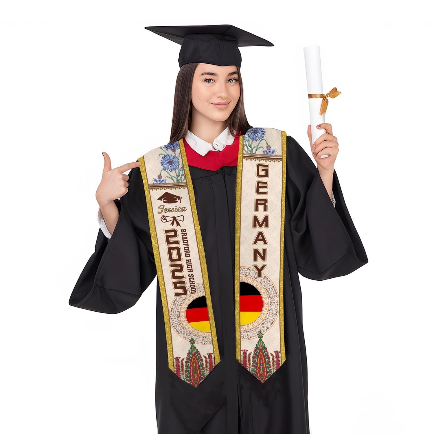 Personalized Germany Stole,Custom Germany Graduation Sash,Germany American Flag Graduation Sash 2025,Germany Stole,Germany Sash