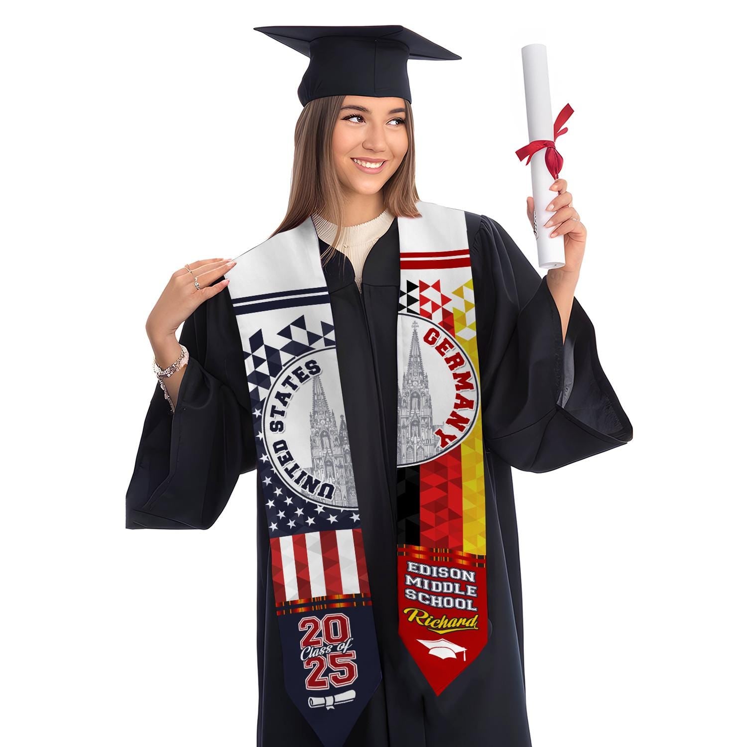 Personalized Germany Stole,Custom Germany Graduation Sash,Germany American Flag Graduation Sash 2025,Germany Stole,Germany Sash