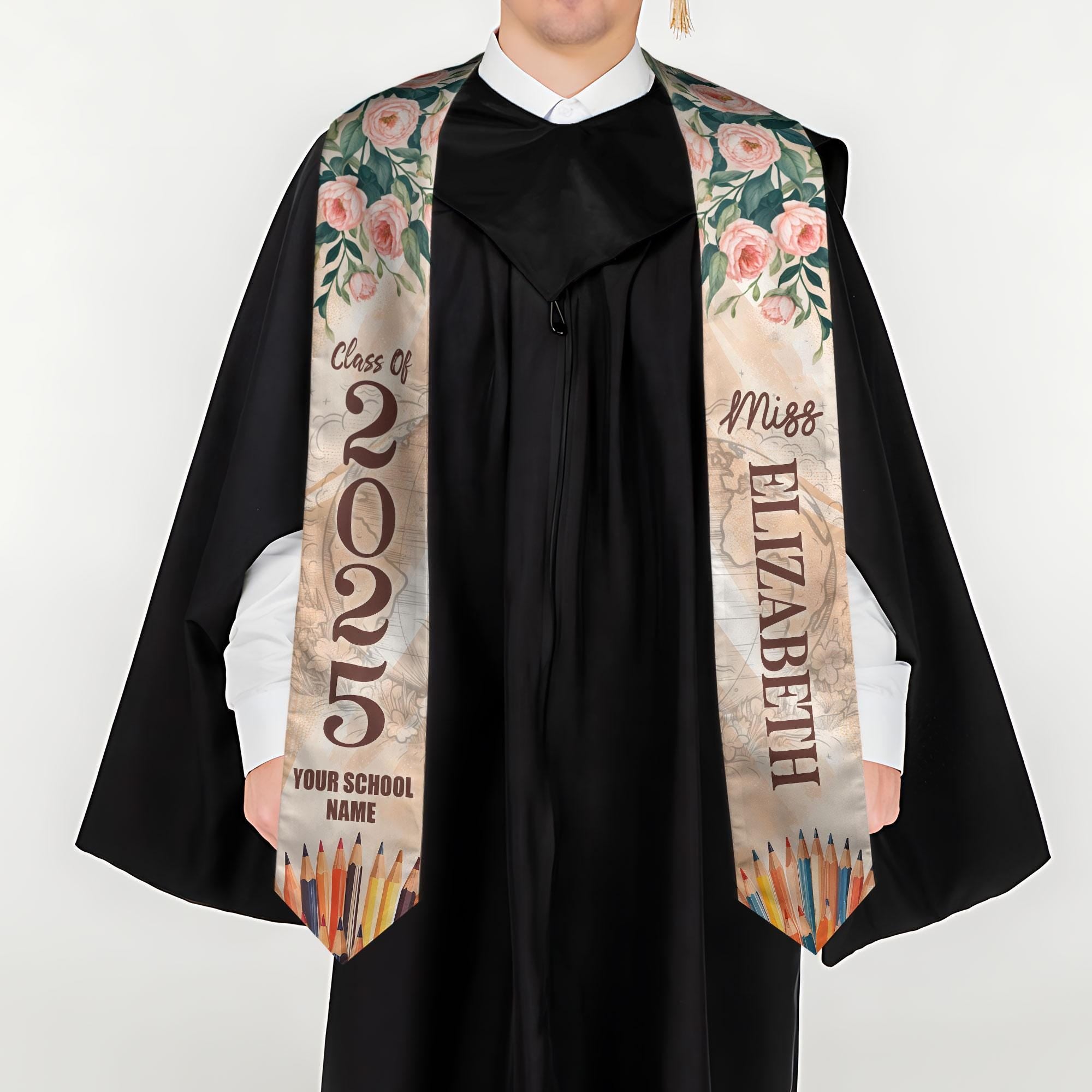 Custom Teacher Graduation Stole Class Of 2025, Teacher Stole 2025,Teacher Stole, Pencil Stole Graduation For Teachers, Sash For Teacher