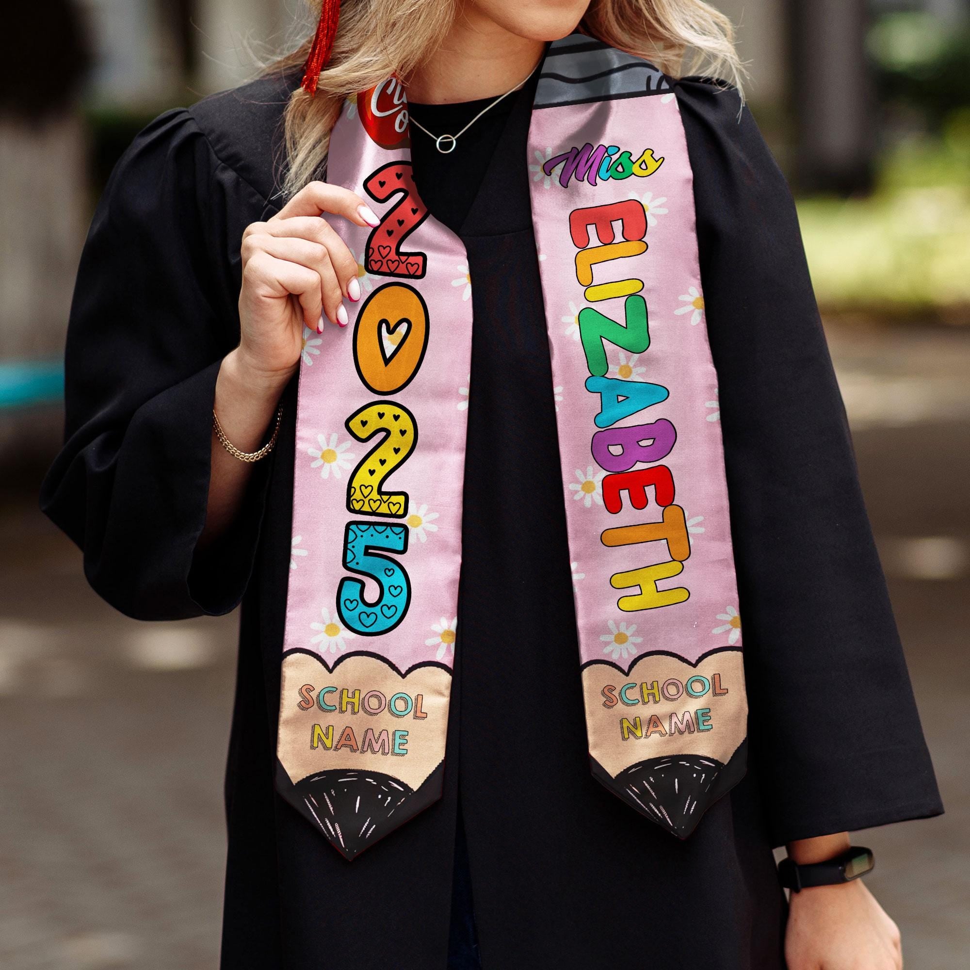 Custom Teacher Graduation Stole Class Of 2025, Teacher Stole 2025,Teacher Stole, Pencil Stole Graduation For Teachers, Sash For Teacher