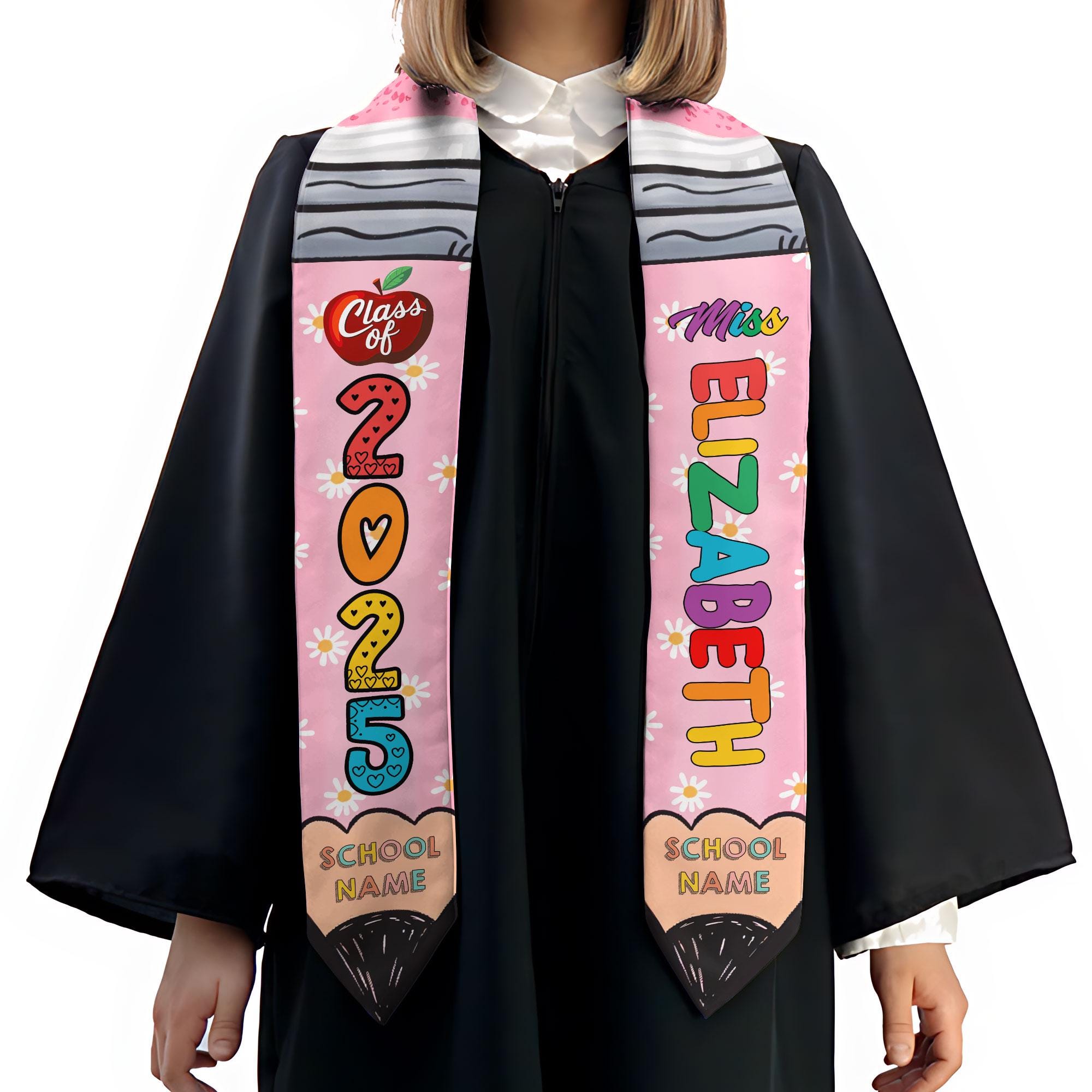 Custom Teacher Graduation Stole Class Of 2025, Teacher Stole 2025,Teacher Stole, Pencil Stole Graduation For Teachers, Sash For Teacher