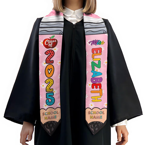 Custom Teacher Graduation Stole Class Of 2025, Teacher Stole 2025,Teacher Stole, Pencil Stole Graduation For Teachers, Sash For Teacher