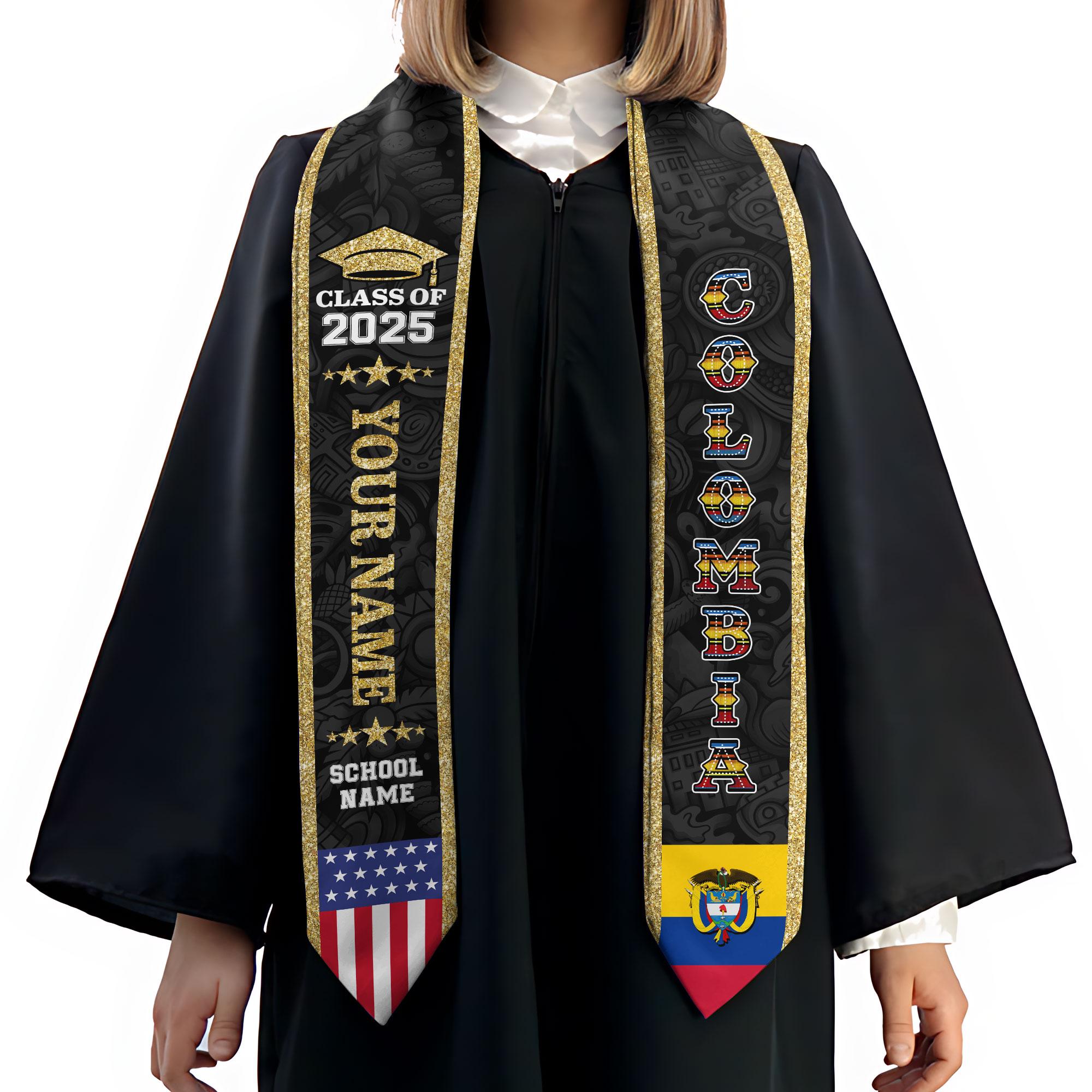 Custom Colombian Graduation Sash 2025, Colombian Graduation Sash, Colombia  American Flag Stole, Colombia Graduation Stole, Graduation Gift