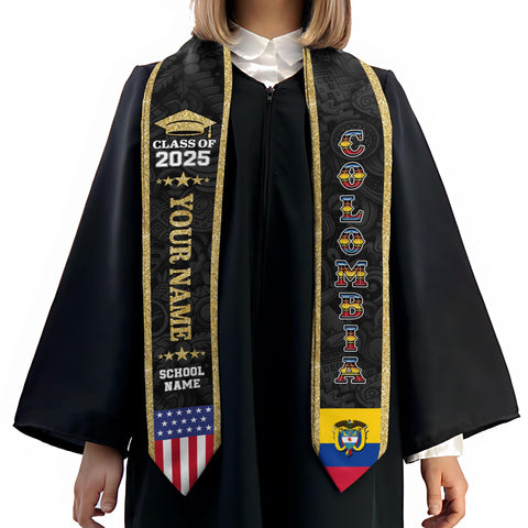 Custom Colombian Graduation Sash 2025, Colombian Graduation Sash, Colombia  American Flag Stole, Colombia Graduation Stole, Graduation Gift