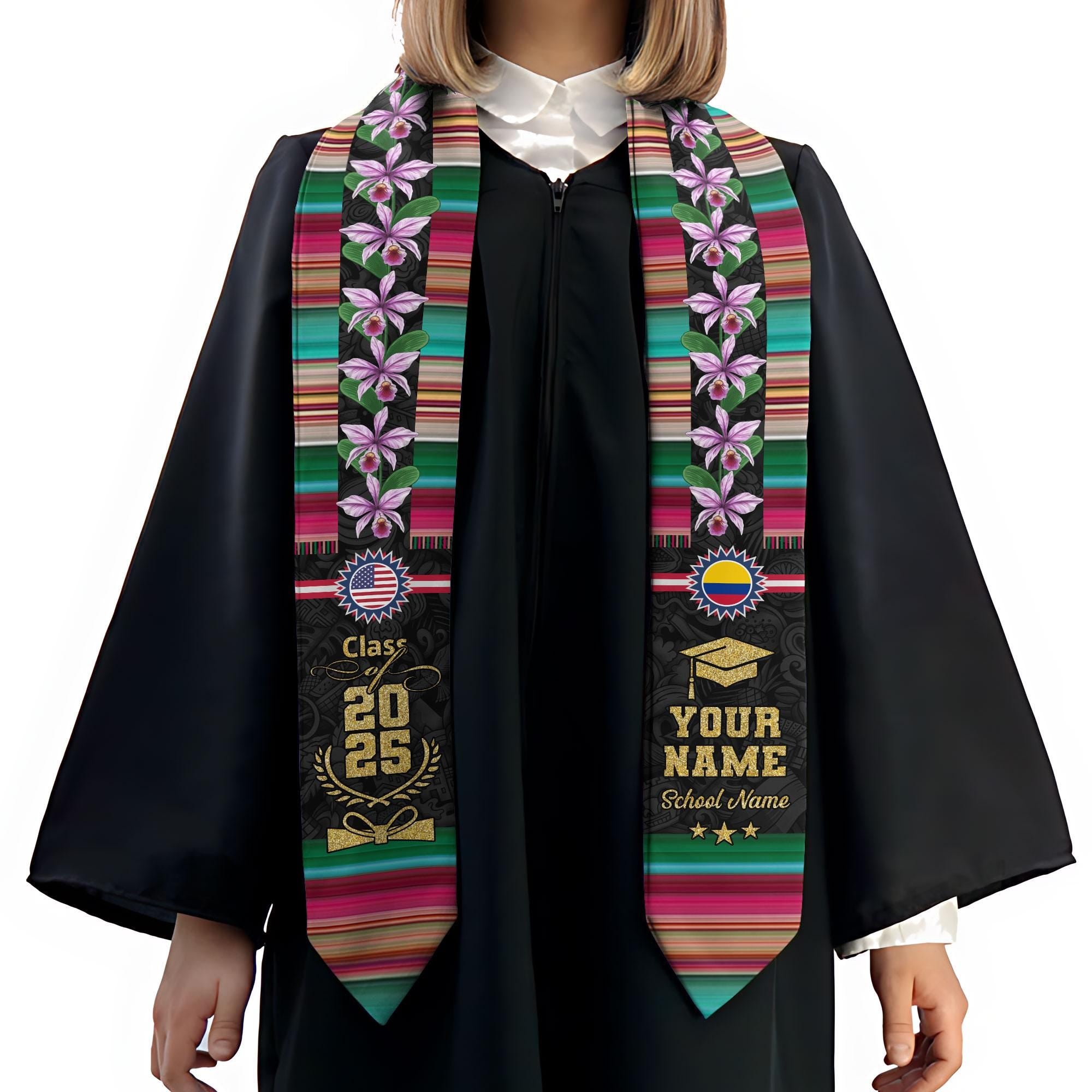 Custom Colombian Graduation Sash 2025, Colombian Graduation Sash, Colombia  American Flag Stole, Colombia Graduation Stole, Graduation Gift