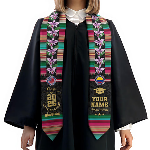 Custom Colombian Graduation Sash 2025, Colombian Graduation Sash, Colombia  American Flag Stole, Colombia Graduation Stole, Graduation Gift